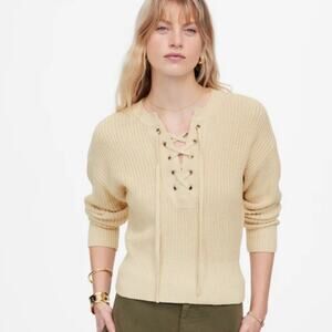 NWT‎ Madewell Ribbed Lace Up Sweater in Vintage Linen Size S